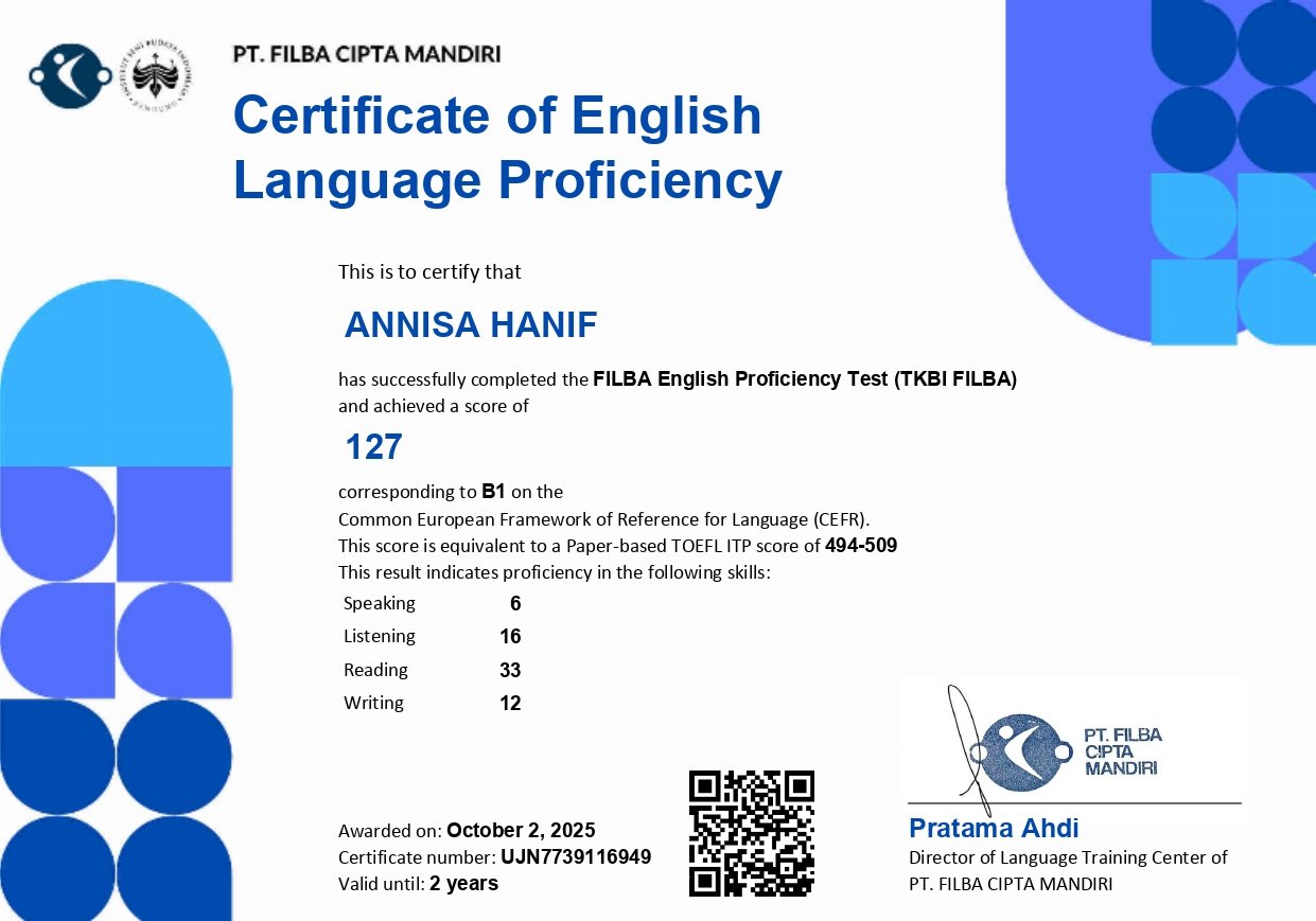 English Language Proficiency – CEFR B1 (FILBA English Proficiency Test)