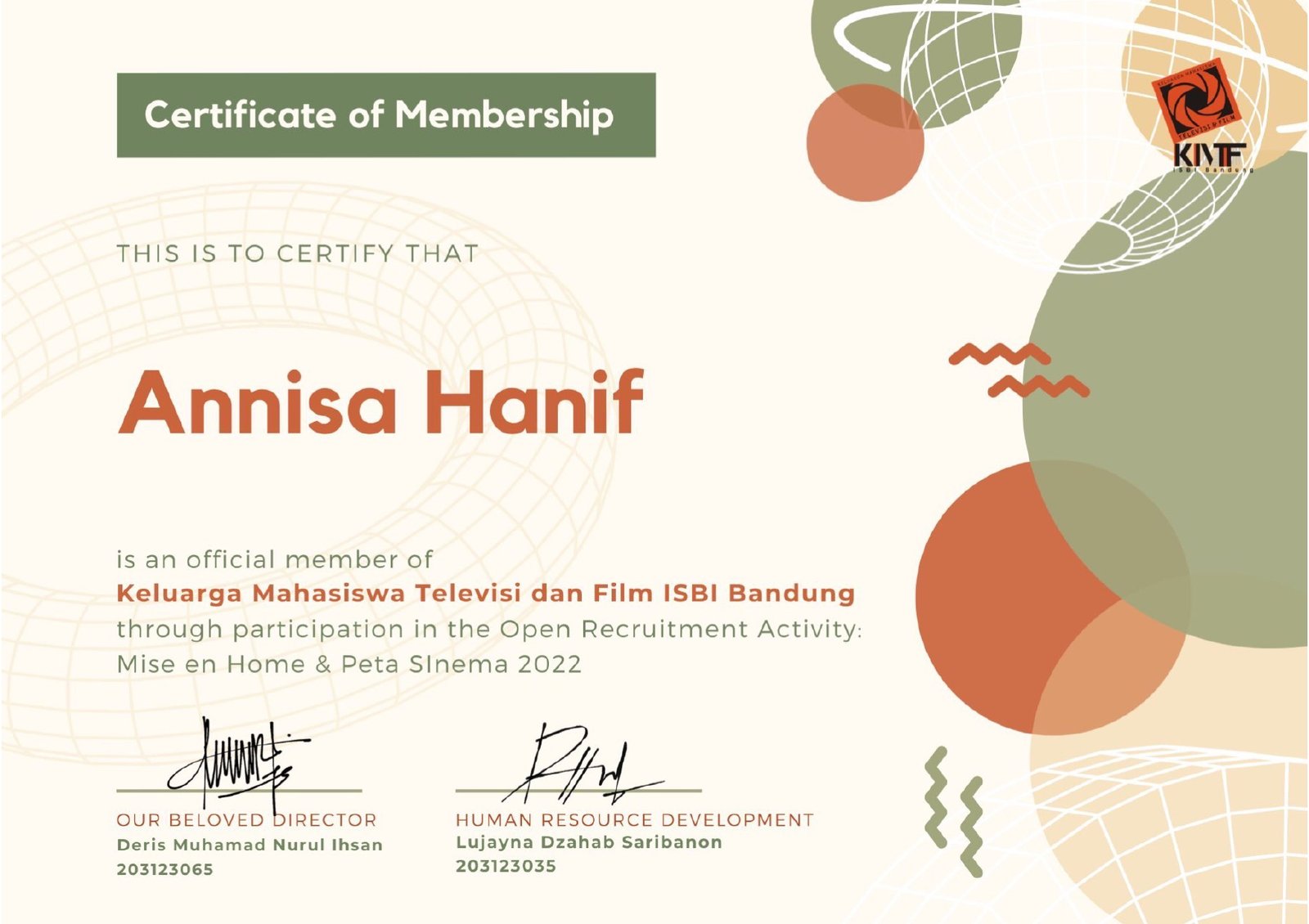 Official Member of Keluarga Mahasiswa Televisi dan Film (KMTF) ISBI Bandung