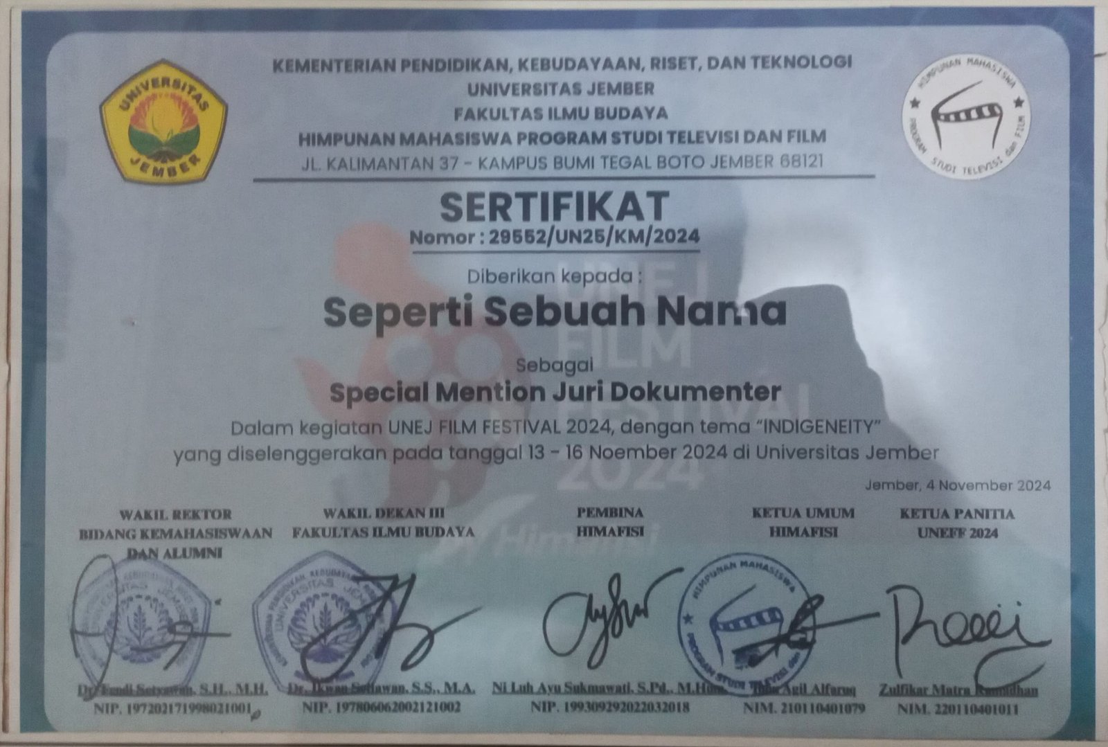 Jury Special Mention — UNEJ Film Festival 2024